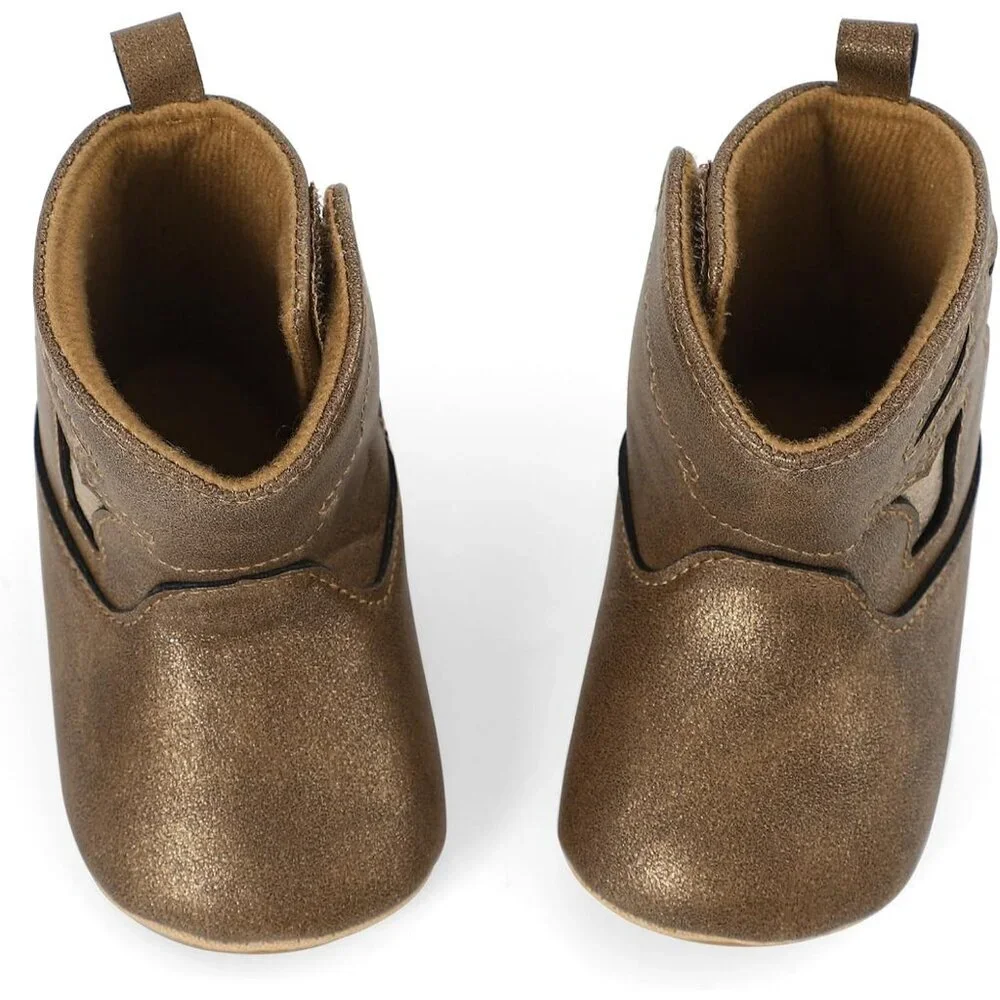 Infant Toddler Glitter Brown Faux Leather Western Rubber Sole Tassel Booties
